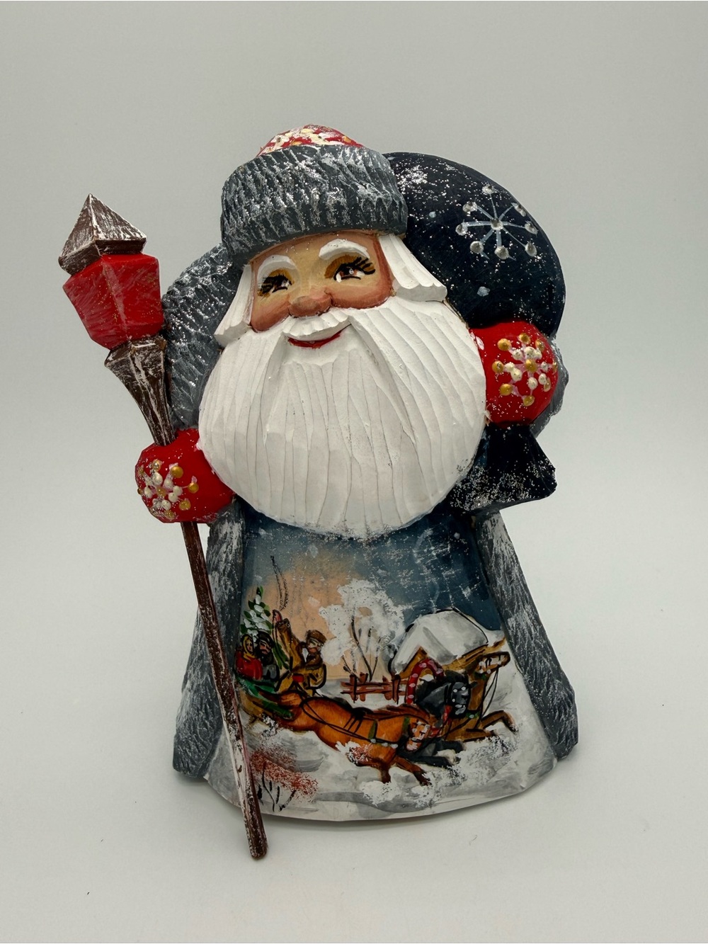 Hand Painted Wooden Sergiev Posad Ded Moroz Signed 6" Figurine Santa Christmas
